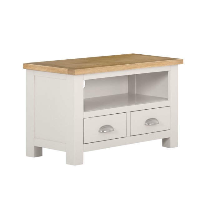 Willow Farmhouse TV Unit Stand with Storage Drawers - Cream & Light Oak