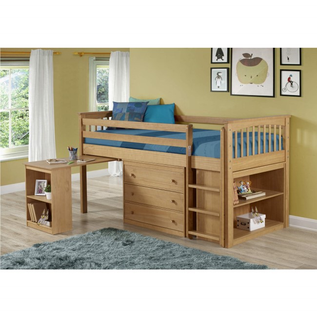 GRADE A1 - Windermere Solid Pine Mid Sleeper with Pull Out Desk