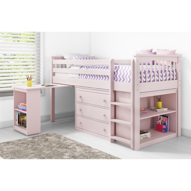 Windermere Girls Mid Sleeper in Light Pink With Pull Out Desk