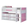 YoYo Girls Mid Sleeper Bed in White &amp; Pink with Shelving Unit