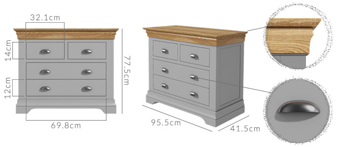 Loire 2+2 chest of drawers dimensions