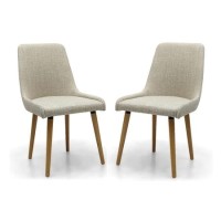 Pair of Dining Chairs in Beige Fabric with Wooden Legs - Capri Pair of Dining Chairs in Beige Fabric with Wooden Legs - Capri