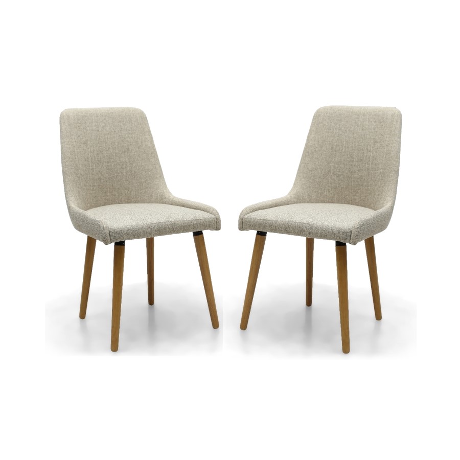 GRADE A1 - Pair of Dining Chairs in Beige Fabric with Wooden Legs - Capri