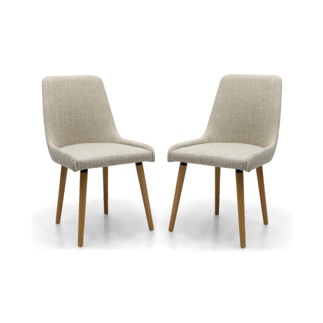 Pair of Dining Chairs in Beige Fabric with Wooden Legs - Capri