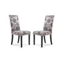 Shankar Randall Pair of Stud Detail Jacquard Grey Dining Chairs with Black Legs