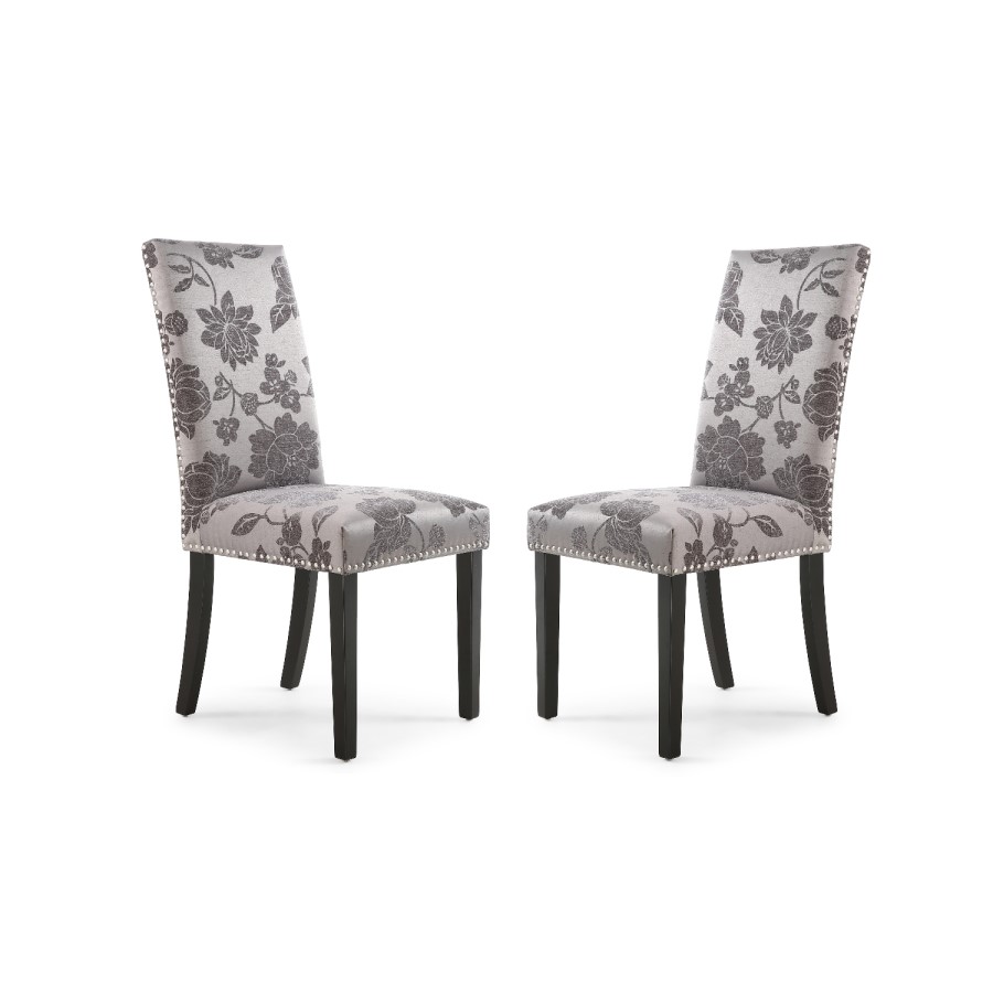 Shankar Randall Pair of Stud Detail Jacquard Grey Dining Chairs with Black Legs