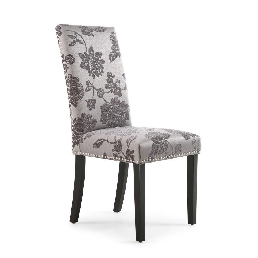 Shankar Randall Pair of Stud Detail Jacquard Grey Dining Chairs with Black Legs