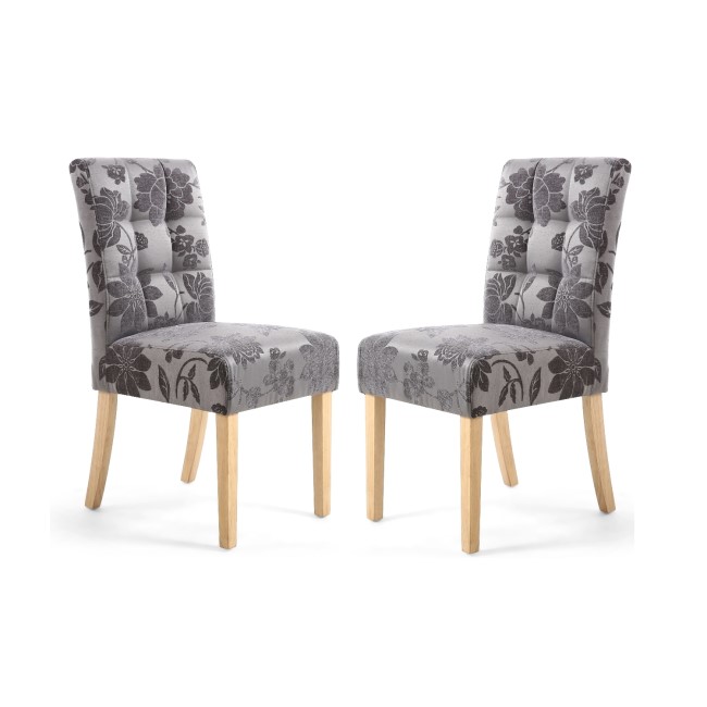 Shankar Moseley Pair of Waffle Back Jacquard Grey Dining Chairs with Natural Legs