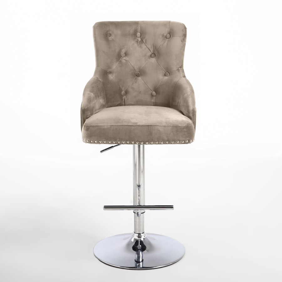 GRADE A1 - Rocco Brushed Velvet Mink Adjustable Bar Stool with Stud Detail