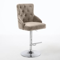 GRADE A1 - Rocco Brushed Velvet Mink Adjustable Bar Stool with Stud Detail