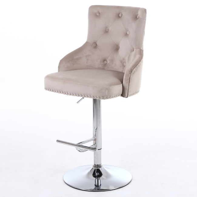 GRADE A2 - Adjustable Bar Stool in Mink Velvet with Silver Studs - Rocco