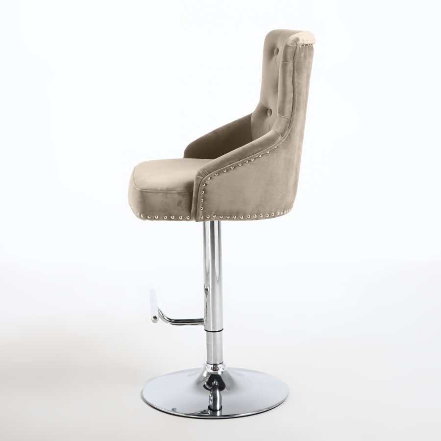 GRADE A1 - Rocco Brushed Velvet Mink Adjustable Bar Stool with Stud Detail