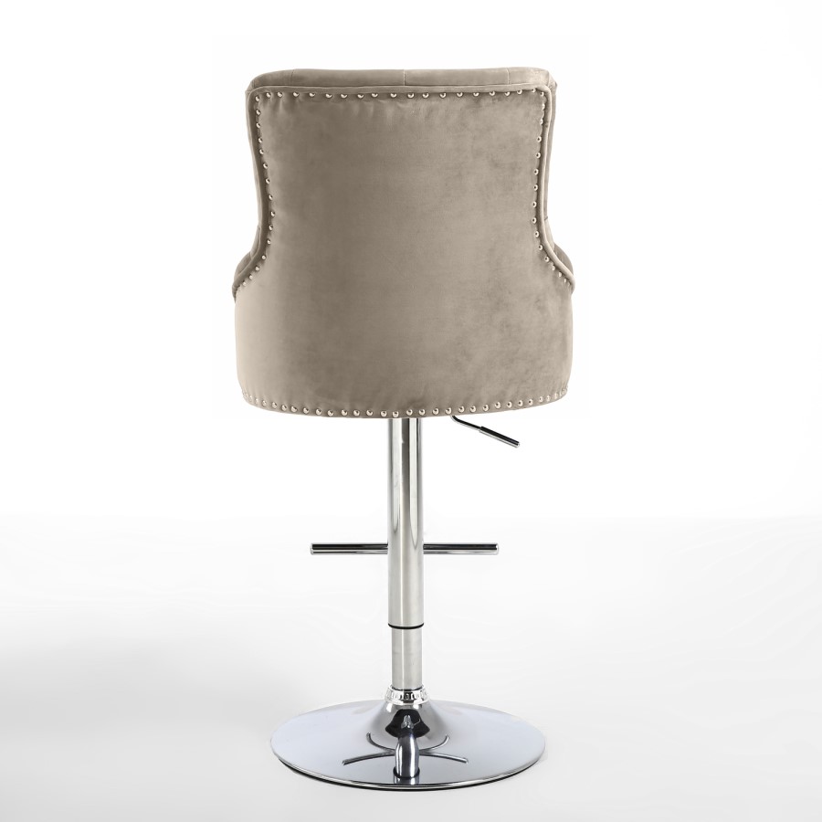 GRADE A1 - Rocco Brushed Velvet Mink Adjustable Bar Stool with Stud Detail