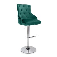 GRADE A1 - Rocco Bar Stool in Forest Green Velvet with Stud Detail - Adjustable