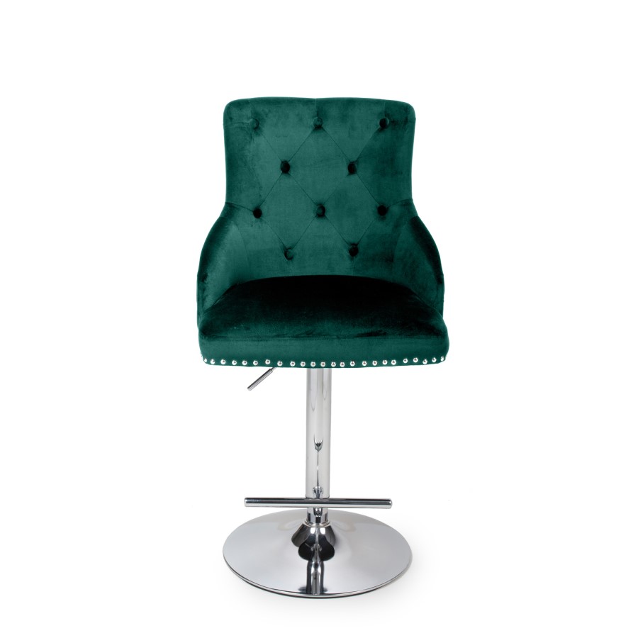 GRADE A1 - Rocco Bar Stool in Forest Green Velvet with Stud Detail - Adjustable