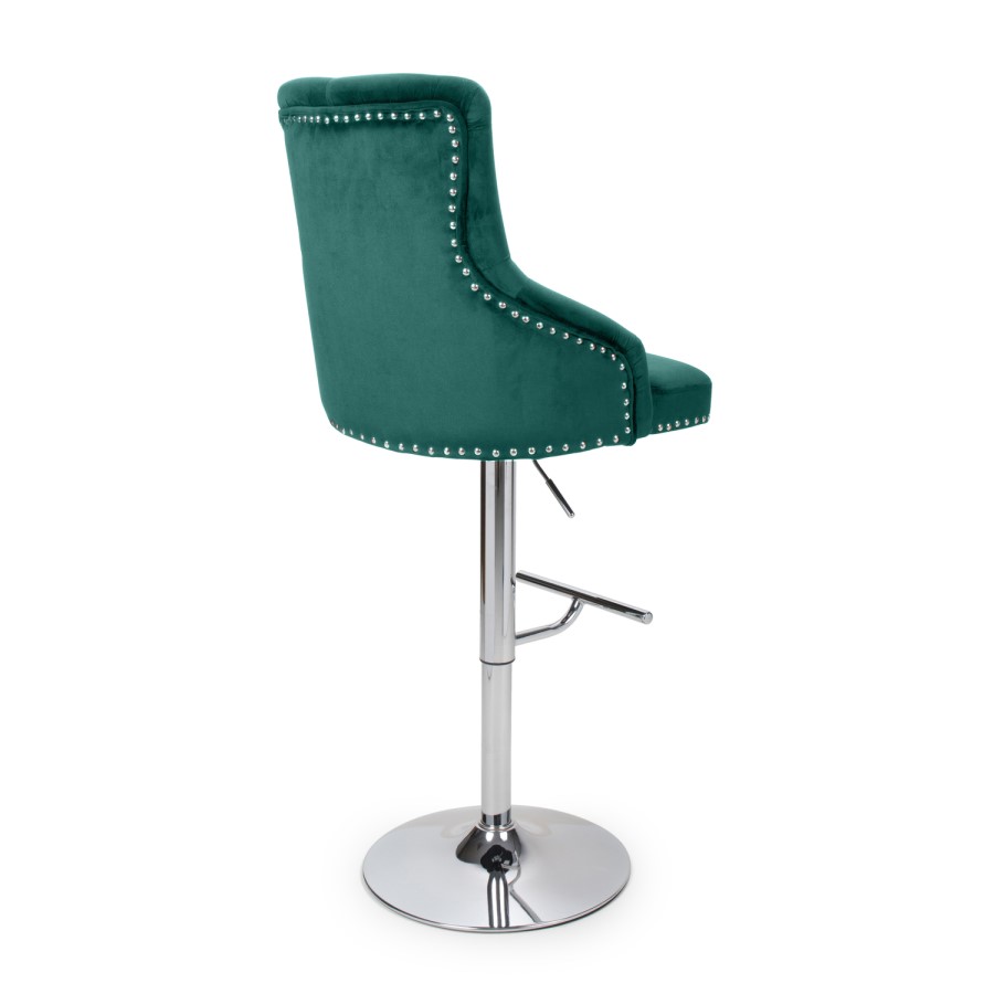 GRADE A1 - Rocco Bar Stool in Forest Green Velvet with Stud Detail - Adjustable
