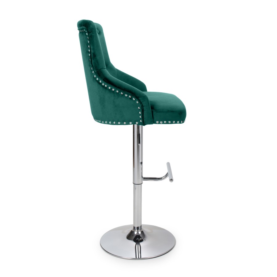 GRADE A1 - Rocco Bar Stool in Forest Green Velvet with Stud Detail - Adjustable
