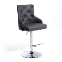 Grey Faux Leather Adjustable Bar Stool - Rocco