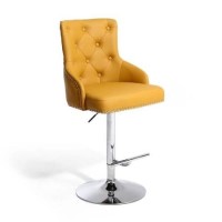 Yellow Faux Leather Adjustable Bar Stool with Backs - Rocco