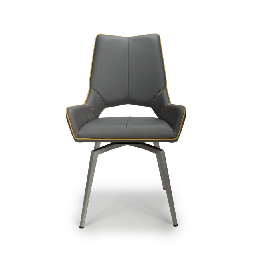 Vivienne Vintage Carseat Pair of Dining Chairs in Grey Faux Leather