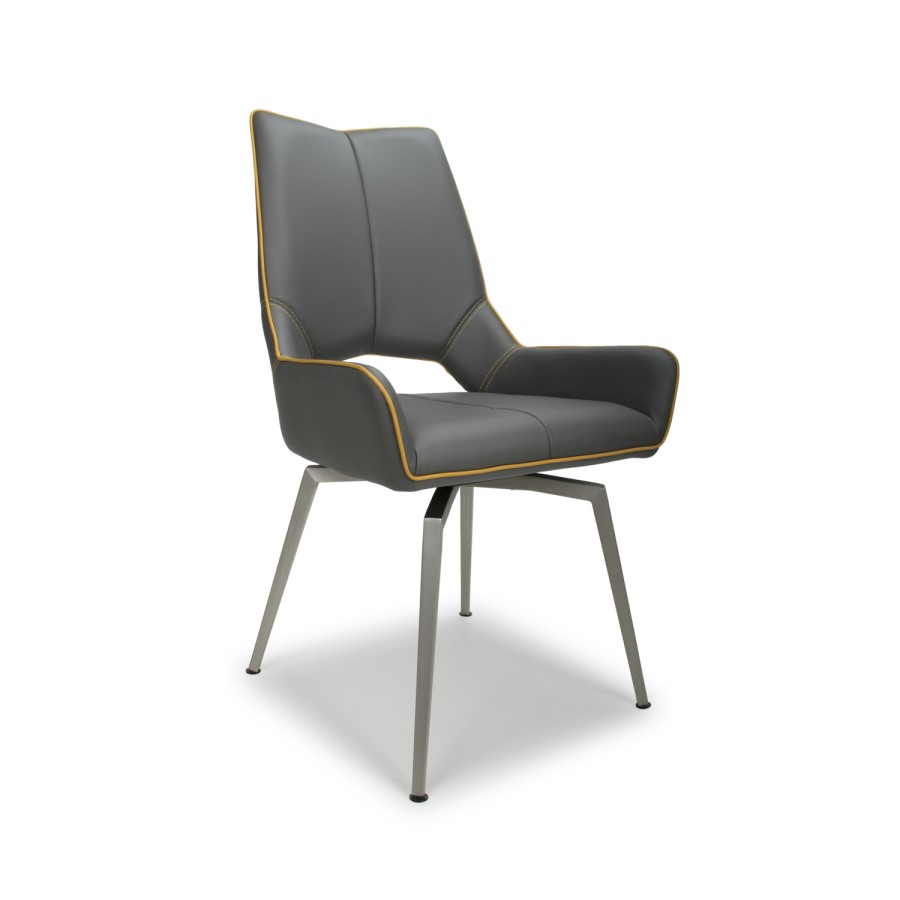 Vivienne Vintage Carseat Pair of Dining Chairs in Grey Faux Leather