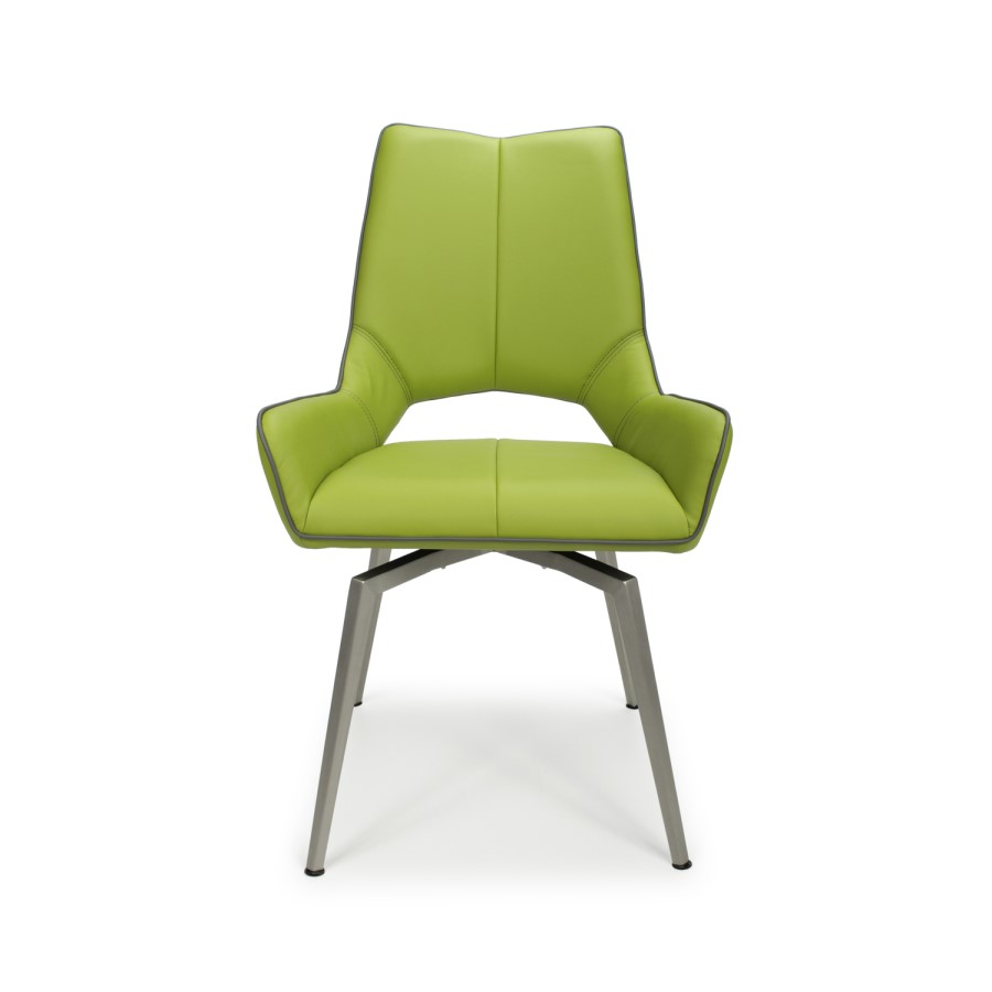 GRADE A1 - Vintage Carseat Pair of Dining Chairs in Lime Faux Leather
