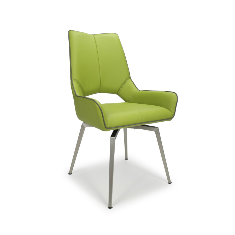 GRADE A1 - Vintage Carseat Pair of Dining Chairs in Lime Faux Leather
