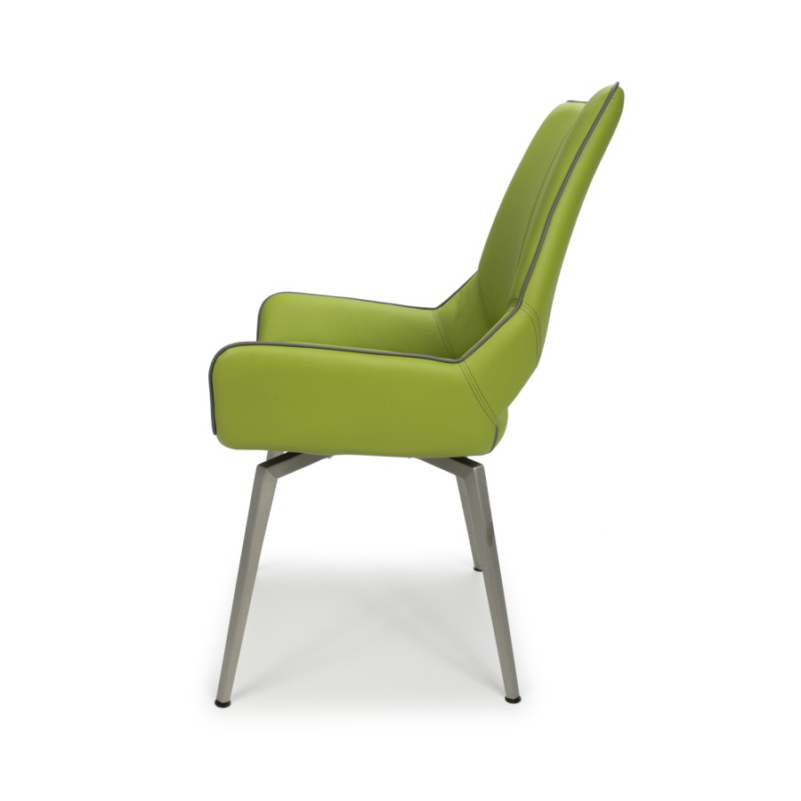 GRADE A1 - Vintage Carseat Pair of Dining Chairs in Lime Faux Leather