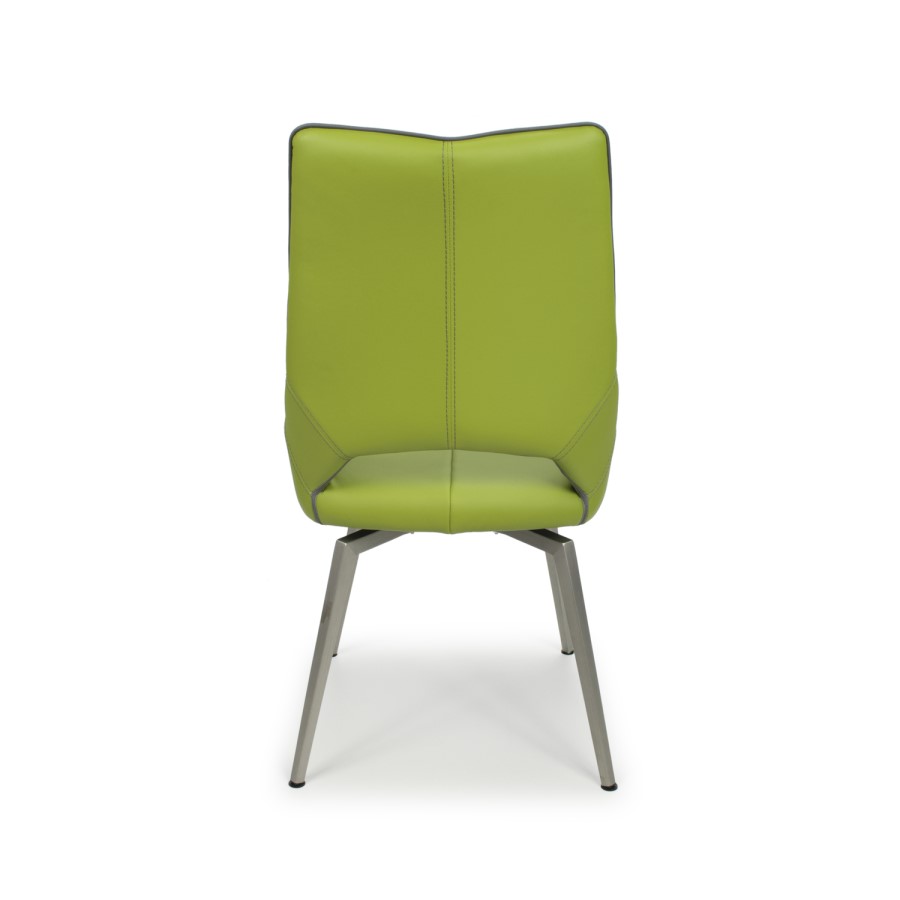 GRADE A1 - Vintage Carseat Pair of Dining Chairs in Lime Faux Leather