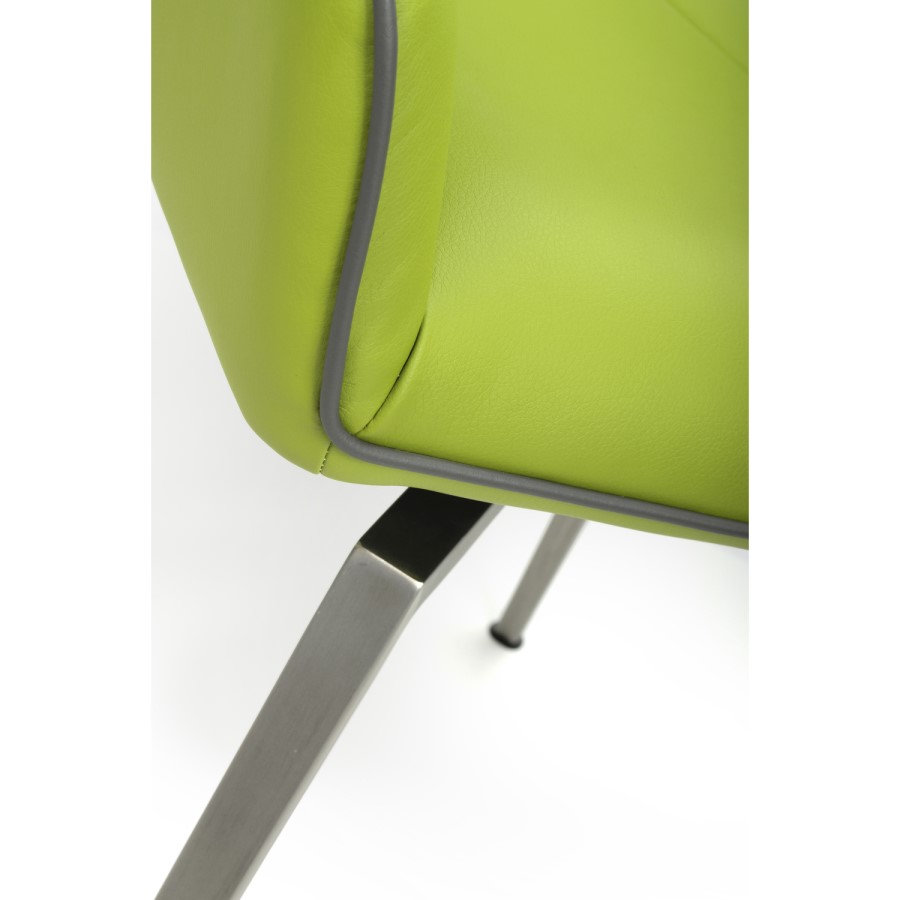 GRADE A1 - Vintage Carseat Pair of Dining Chairs in Lime Faux Leather