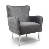 Grey Velvet Armchair with Chrome Legs - Marquess