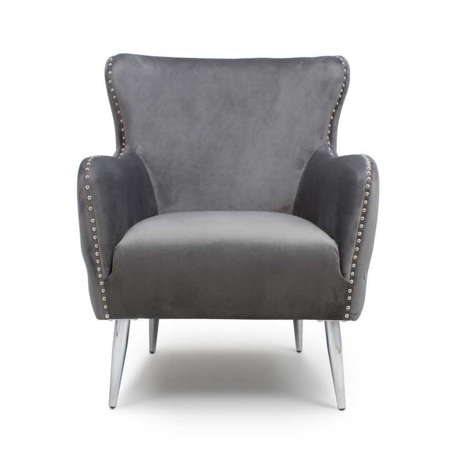 Grey Velvet Armchair with Chrome Legs - Marquess