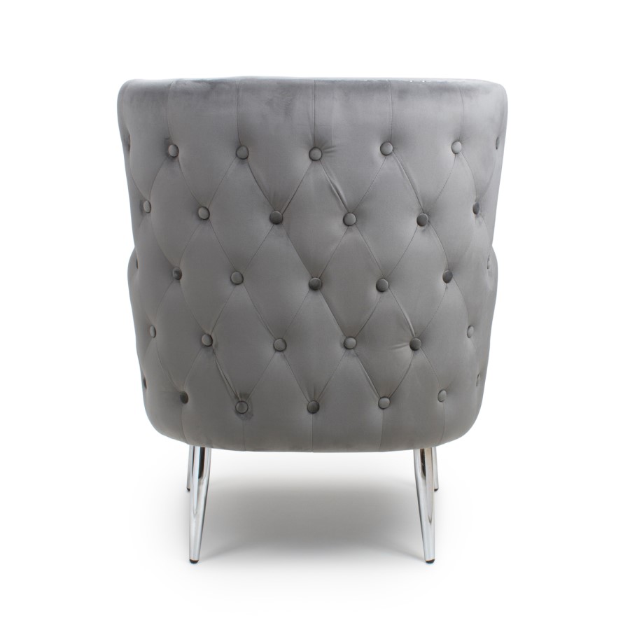 Grey Velvet Armchair with Chrome Legs - Marquess