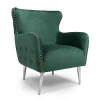 Marquess Tufted Wing Back Brushed Velvet Green Armchair