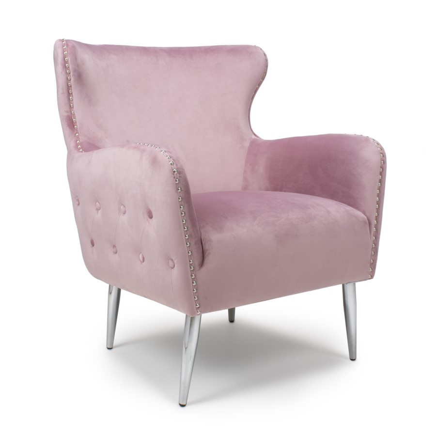 Marquess Tufted Wing Back Brushed Velvet Pink Blush Armchair