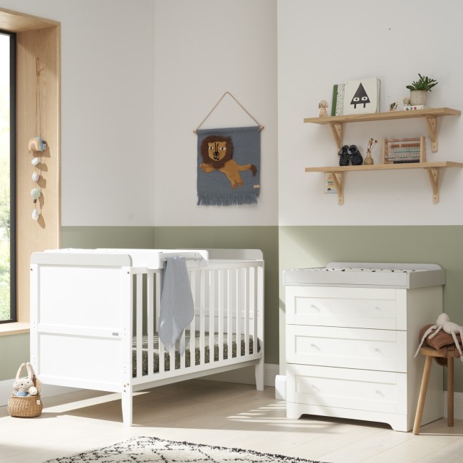 2 Piece Nursery Furniture Set with Cot Bed and Changing Table in White and Grey - Rio - Tutti Bambini