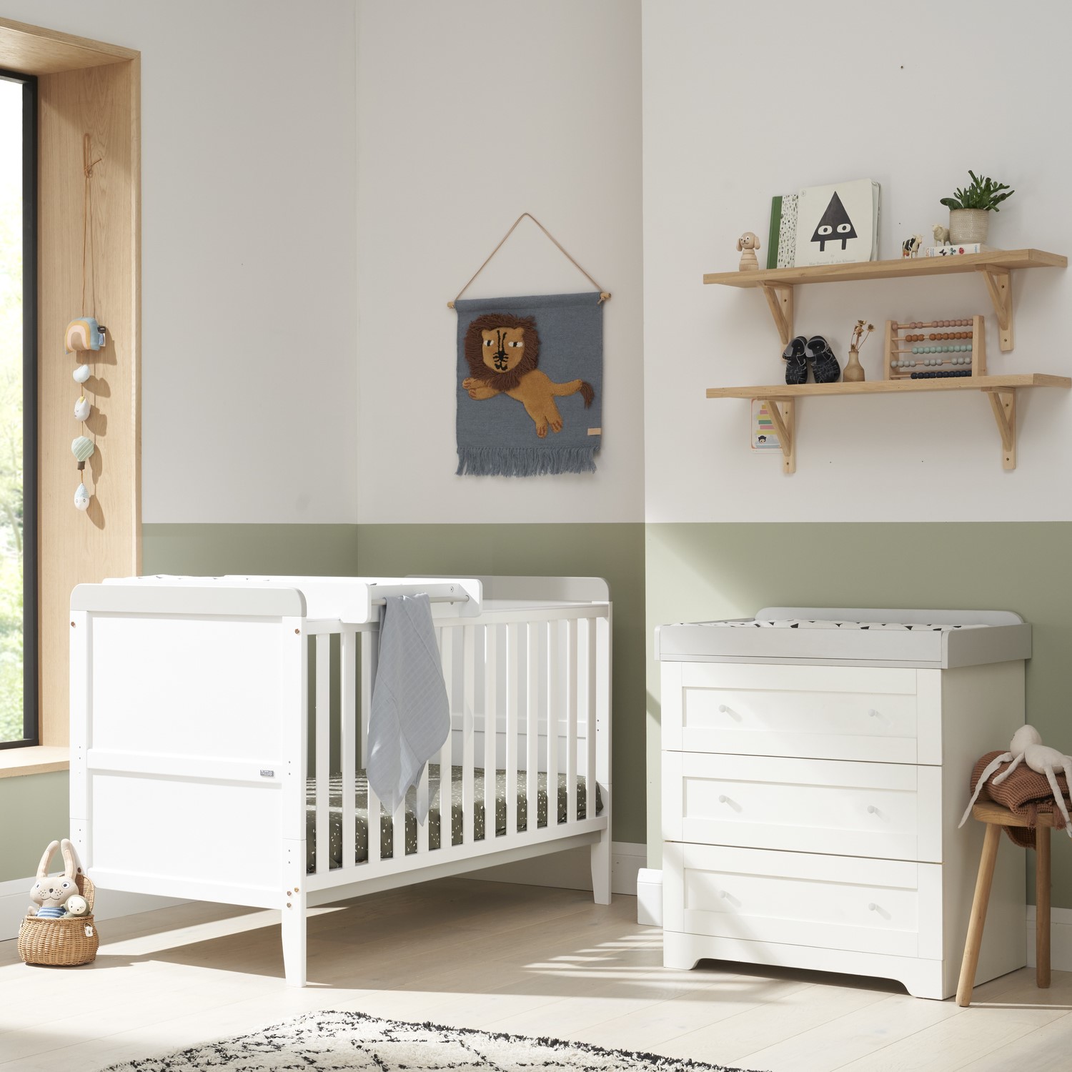 Photo of 2 piece nursery furniture set with cot bed and changing table in white and grey - rio - tutti bambini