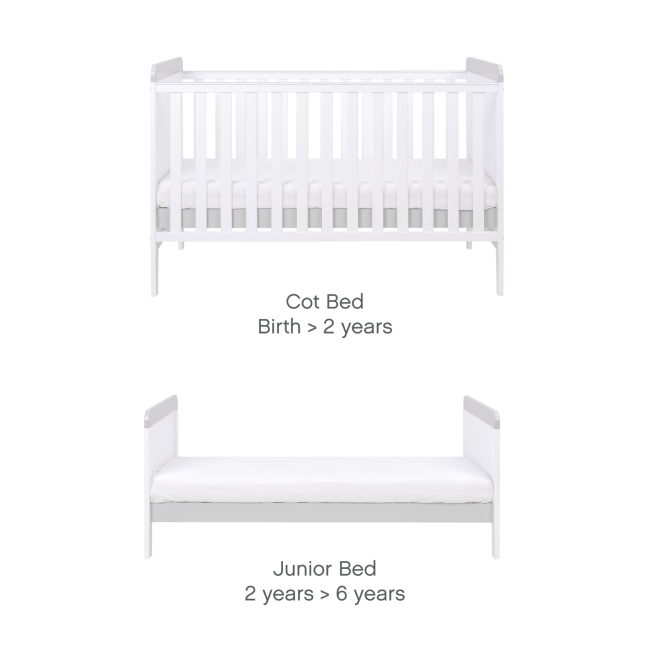 2 Piece Nursery Furniture Set with Cot Bed and Changing Table in White and Grey - Rio - Tutti Bambini