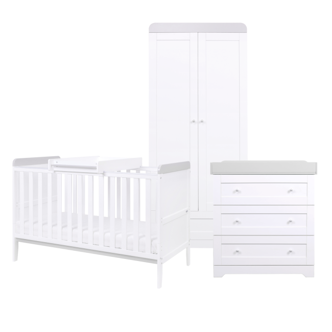 3 Piece Nursery Furniture Set in White and Grey - Rio - Tutti Bambini