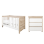 2 Piece Nursery Furniture Set with Cot Bed and Changing Table in White and Oak - Modena - Tutti Bambini