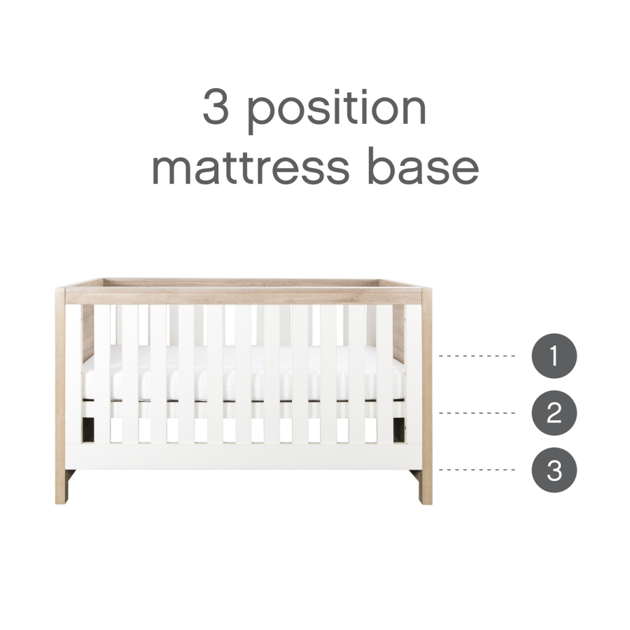 2 Piece Nursery Furniture Set with Cot Bed and Changing Table in White and Oak - Modena - Tutti Bambini