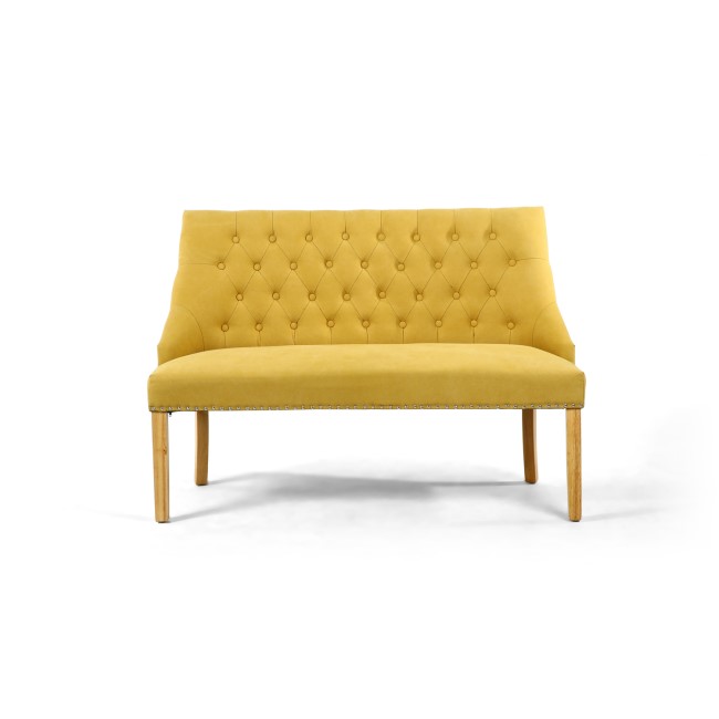 Yellow Fabric Button Dining Bench with Stud Detail