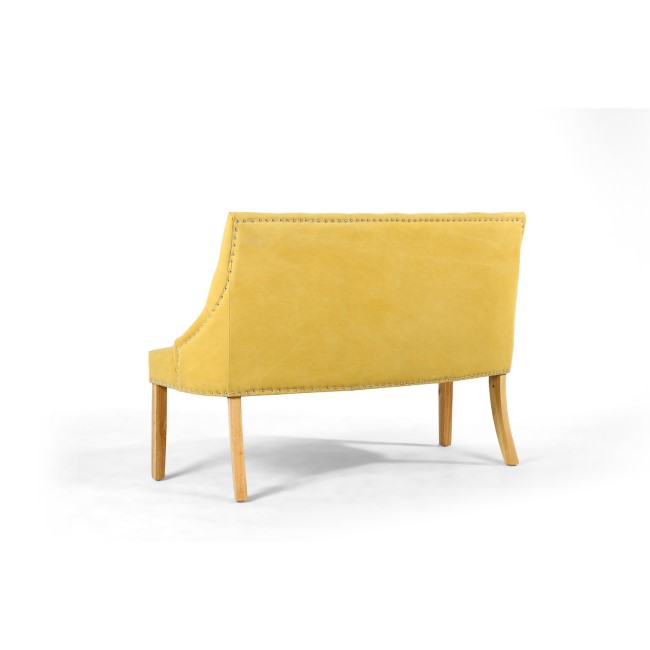 Yellow Fabric Button Dining Bench with Stud Detail