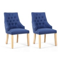 Sapphire Blue Button Back Stud Pair of Dining Chairs
