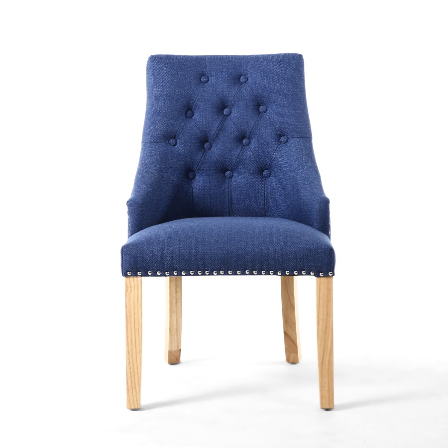 Sapphire Blue Button Back Stud Pair of Dining Chairs
