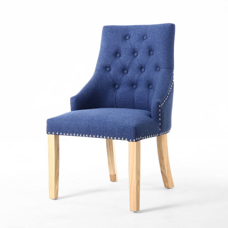 Sapphire Blue Button Back Stud Pair of Dining Chairs