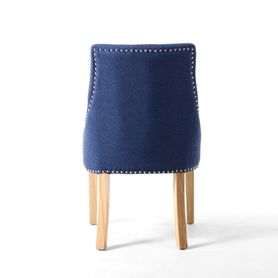 Sapphire Blue Button Back Stud Pair of Dining Chairs