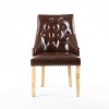 Antique Brown Vintage Faux Leather Dining Chair with Button and Stud Detail