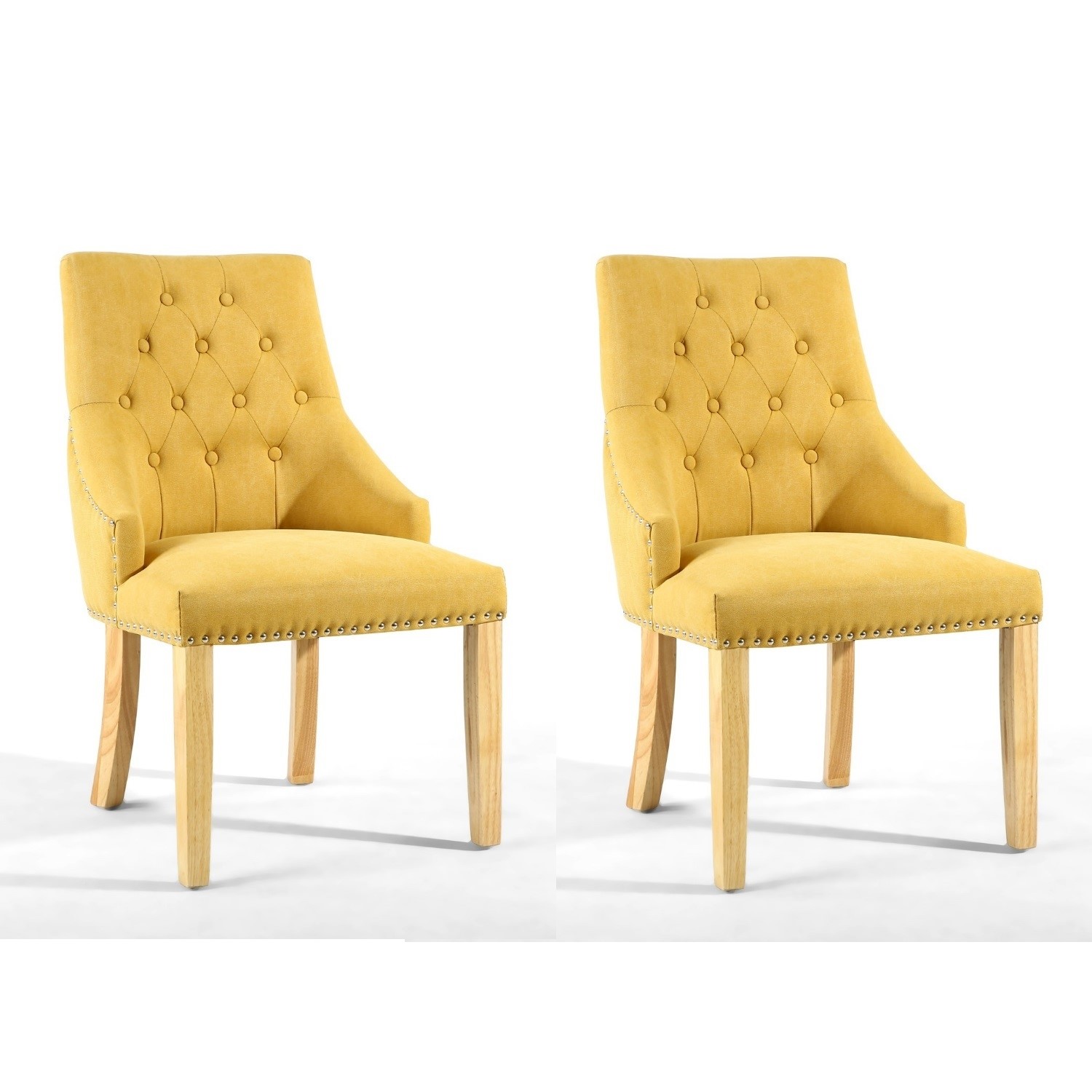 jonquil yellow button back stud pair of dining chairs