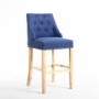 Blue Fabric Button Back Bar Stool with Stud Detail